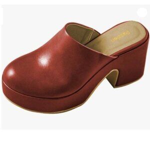 Pazzion Womens Comfy Thick Platform Round Closed Toe Clogs Mules Slippers Red